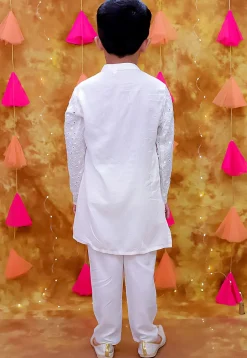 Embroidered Rayon Kurta Set in White