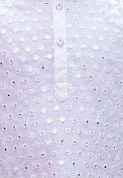 Embroidered Rayon Kurta Set in White