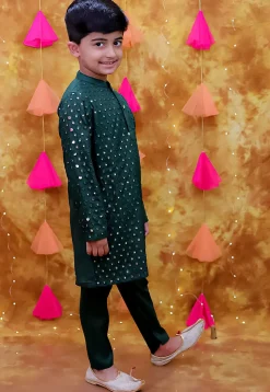 Embroidered Rayon Kurta Set in Dark Green