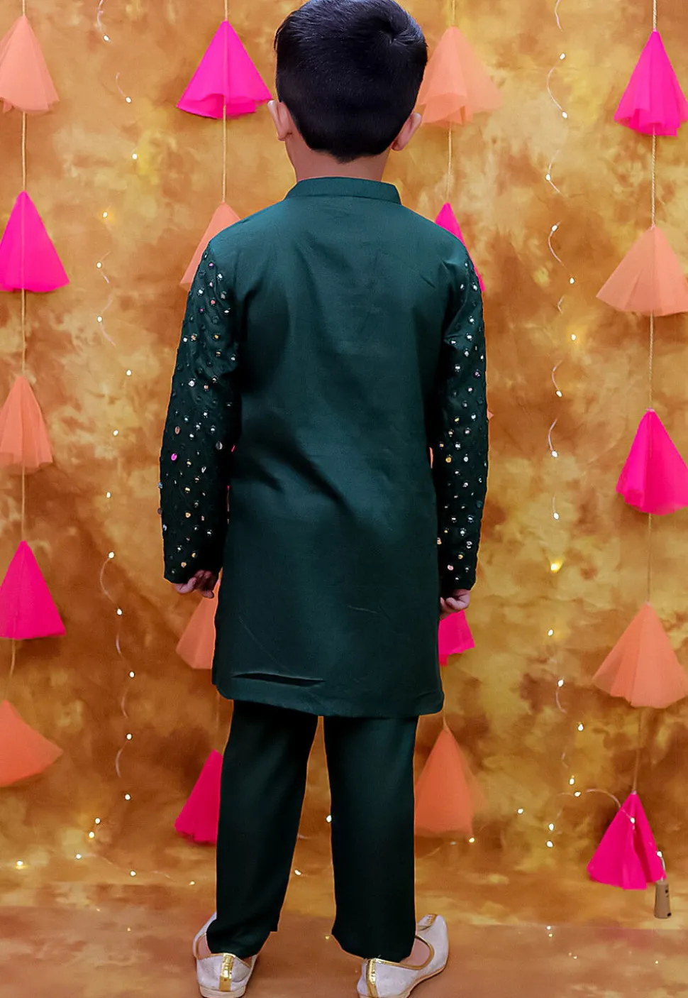 Embroidered Rayon Kurta Set in Dark Green