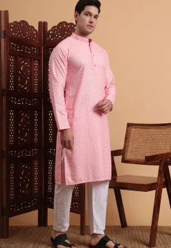 Embroidered Rayon Kurta Set in Pink