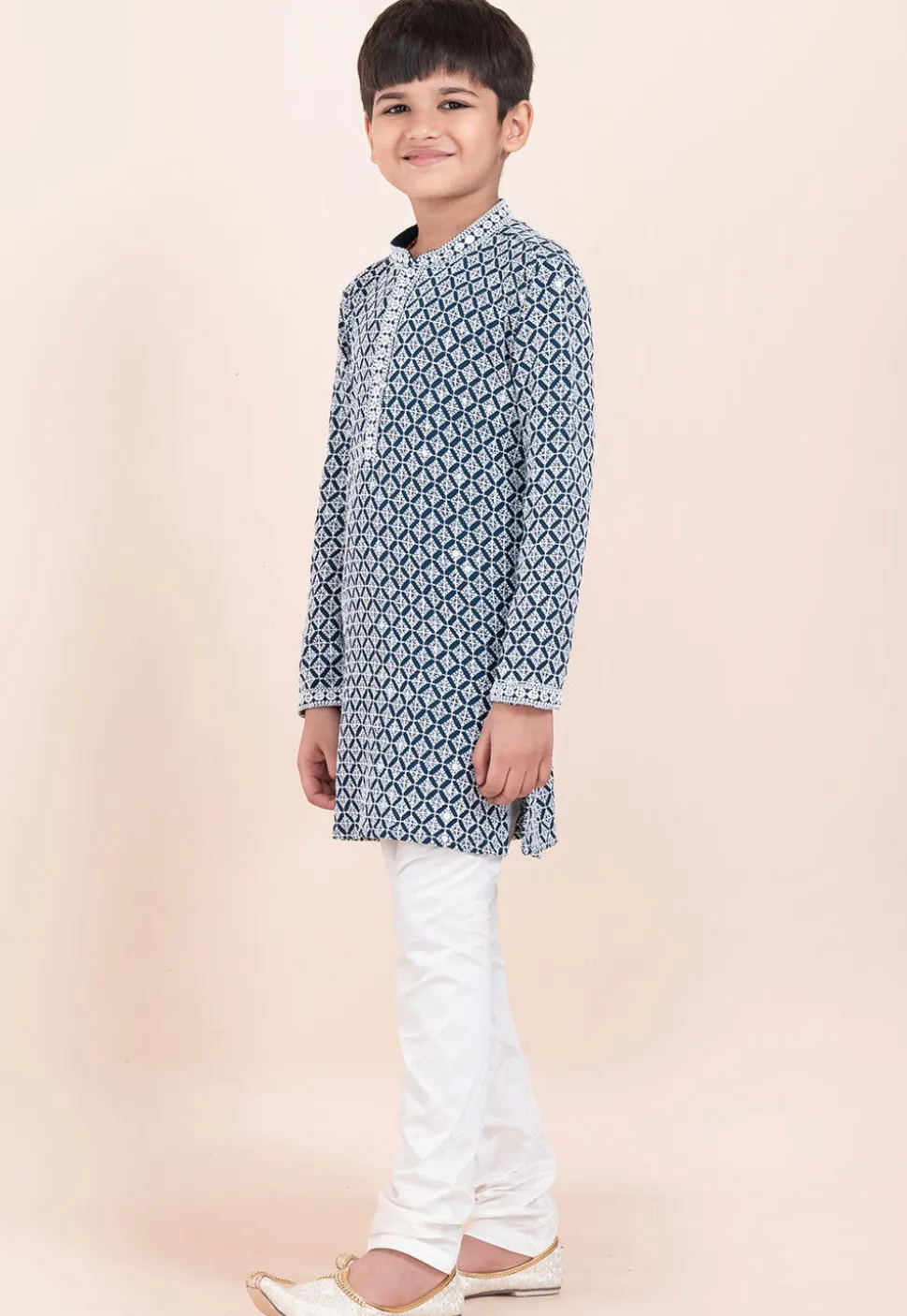 Embroidered Rayon Kurta Set in Teal Blue