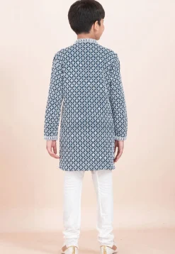 Embroidered Rayon Kurta Set in Teal Blue