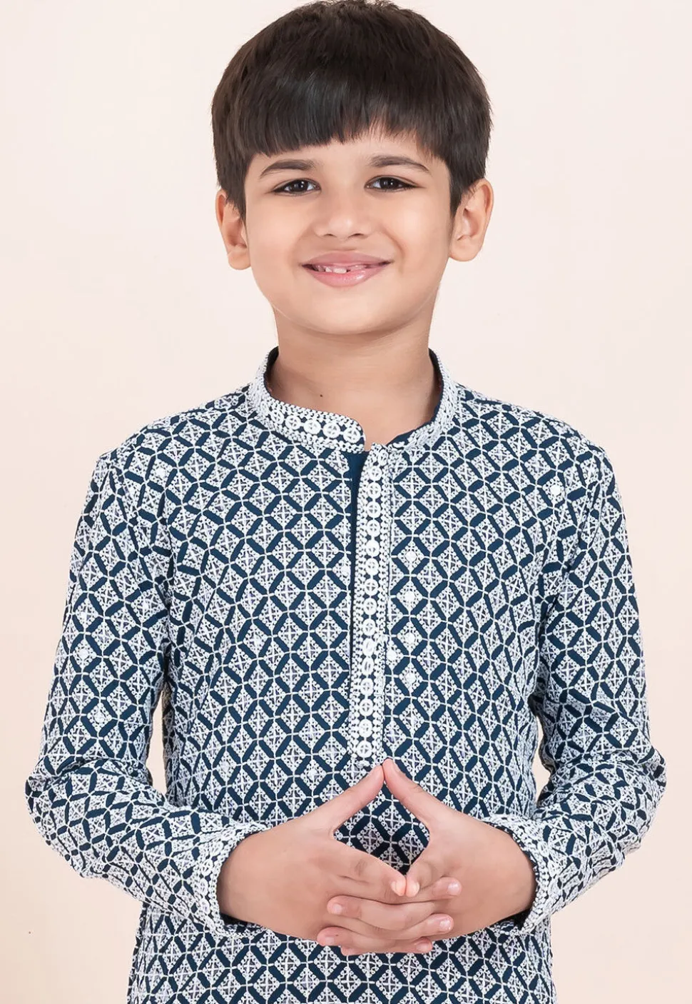 Embroidered Rayon Kurta Set in Teal Blue