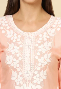 Embroidered Rayon Kurti in Peach