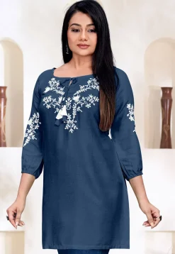 Embroidered Rayon Kurti in Blue