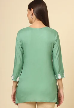 Embroidered Rayon Kurti in Green