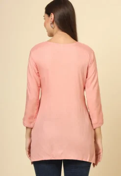 Embroidered Rayon Kurti in Peach