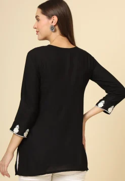 Embroidered Rayon Kurti in Black