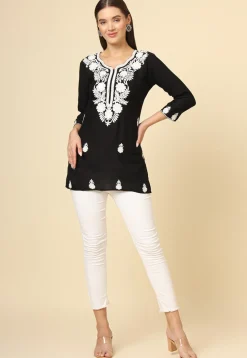 Embroidered Rayon Kurti in Black
