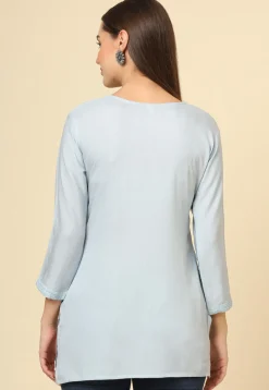 Embroidered Rayon Kurti in Grey