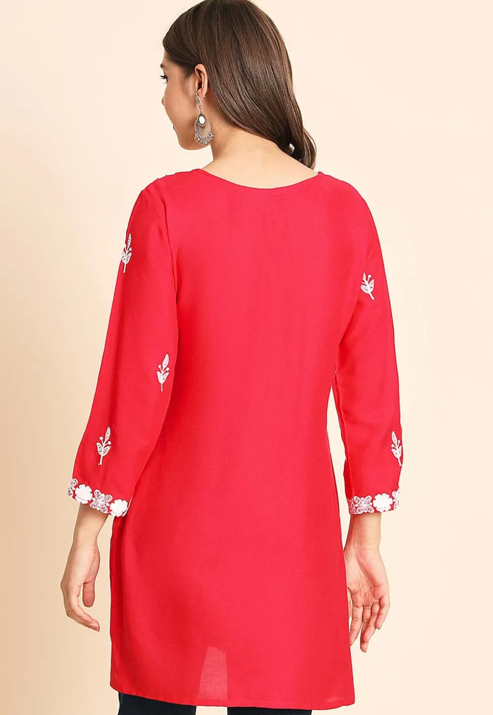 Embroidered Rayon Kurti in Red