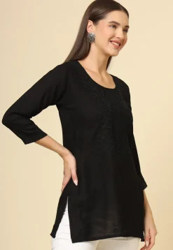 Embroidered Rayon Kurti in Black