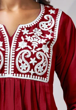 Embroidered Rayon Kurti in Red