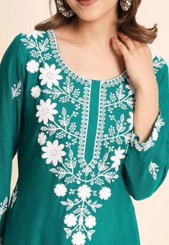 Embroidered Rayon Kurti in Turquoise