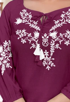 Embroidered Rayon Kurti in Wine