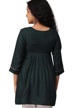 Embroidered Rayon Kurti in Dark Green