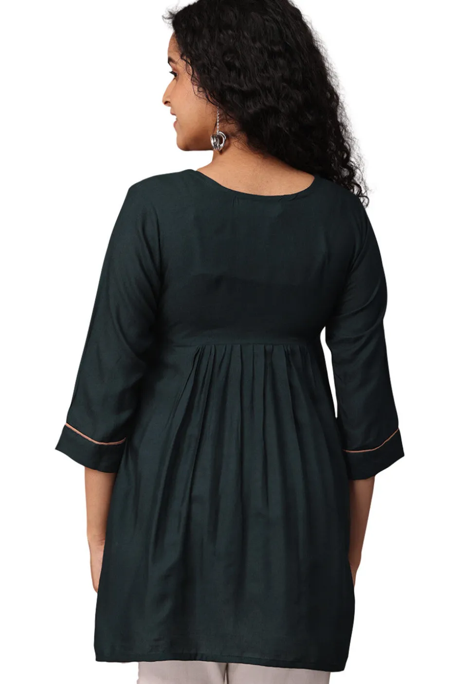 Embroidered Rayon Kurti in Dark Green
