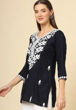 Embroidered Rayon Kurti in Black