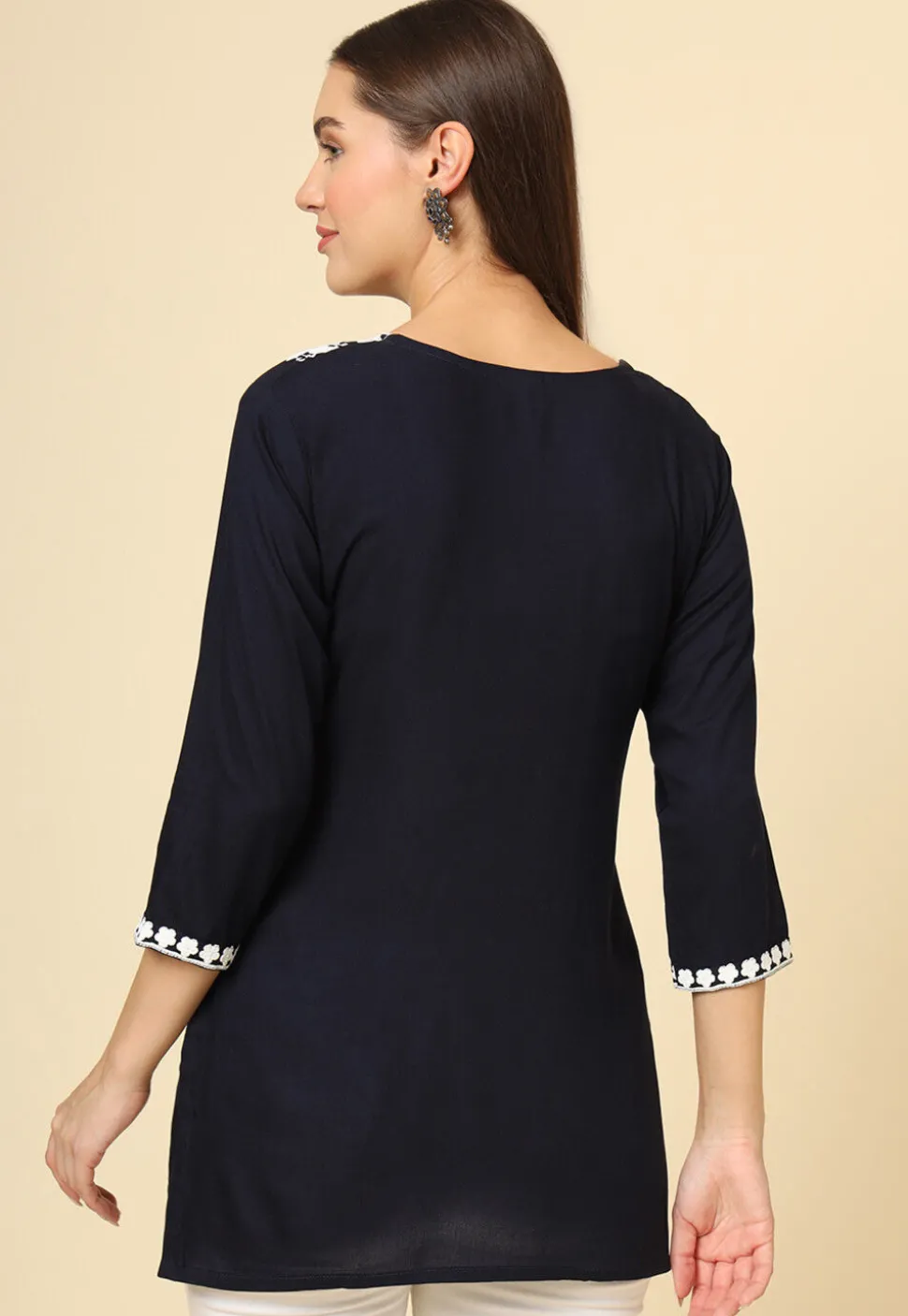 Embroidered Rayon Kurti in Black