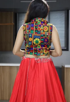 Embroidered Rayon Lehenga in Red