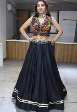 Embroidered Rayon Lehenga in Black