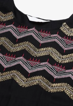 Embroidered Rayon Long Kurta in Black