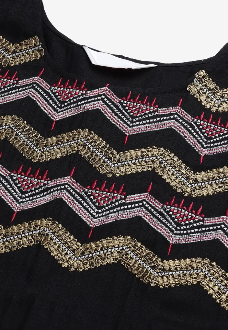 Embroidered Rayon Long Kurta in Black