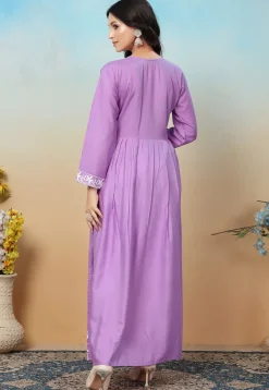 Embroidered Rayon Long Kurta in Purple