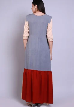 Embroidered Rayon Maxi Dress in Multicolor