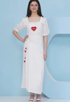 Embroidered Rayon Maxi Dress in Off White
