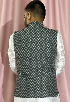 Embroidered Rayon Nehru Jacket in Green
