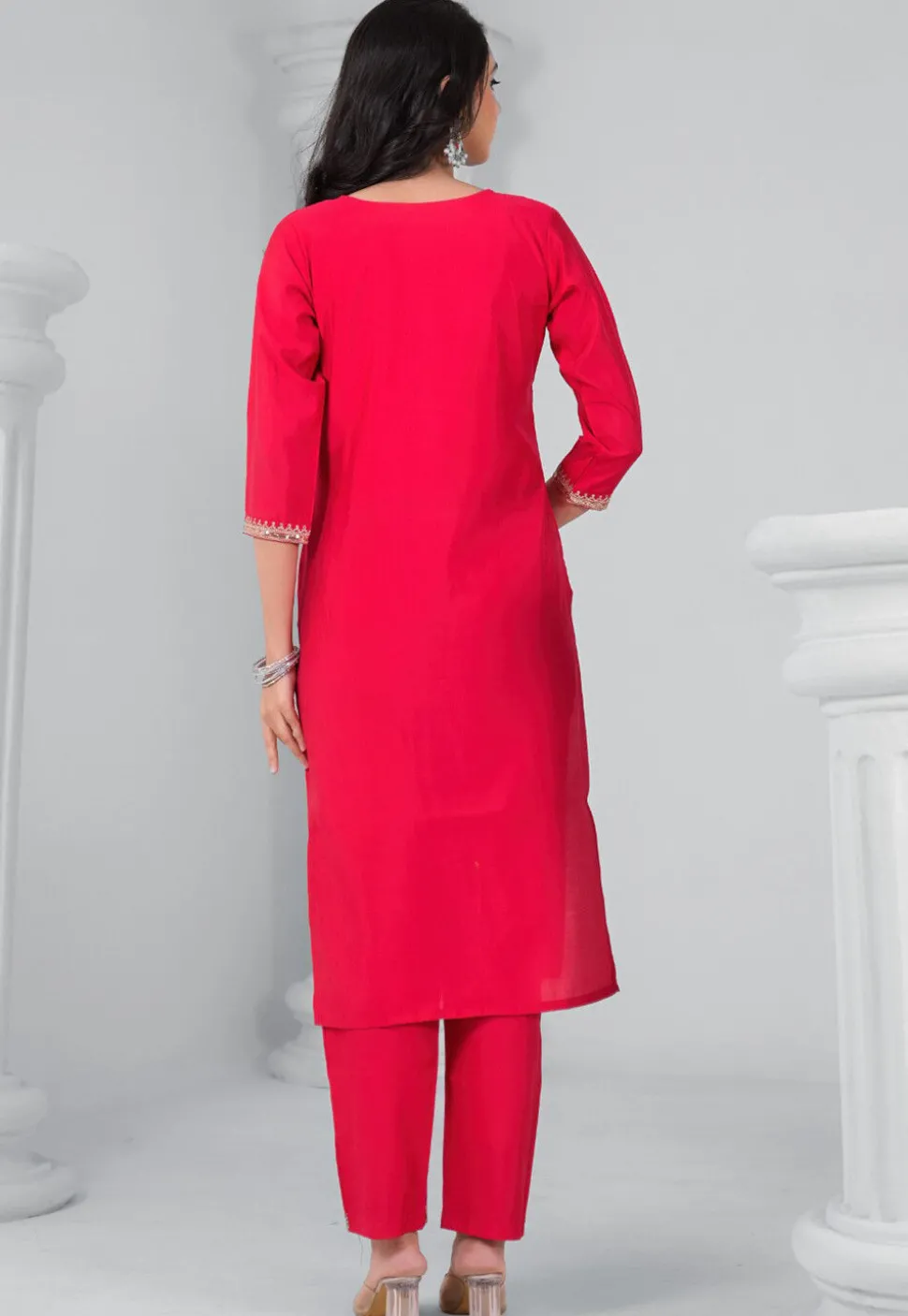 Embroidered Rayon Pakistani Suit in Red