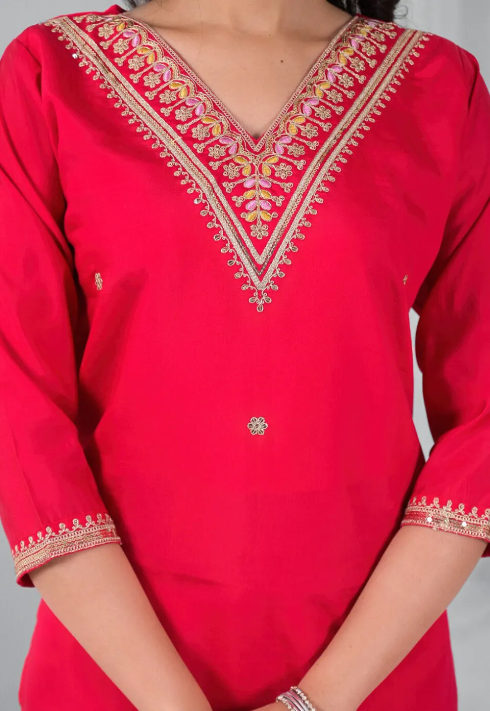 Embroidered Rayon Pakistani Suit in Red