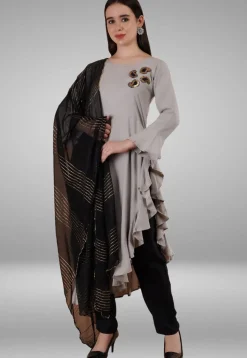 Embroidered Rayon Pakistani Suit in Grey