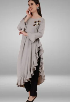 Embroidered Rayon Pakistani Suit in Grey