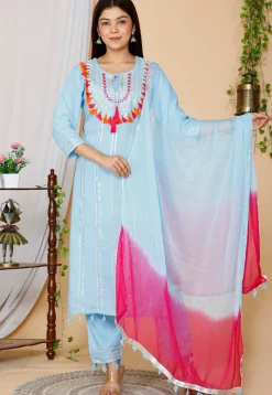 Embroidered Rayon Pakistani Suit in Sky Blue