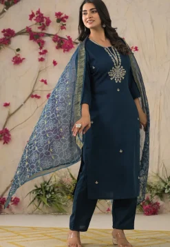 Embroidered Rayon Pakistani Suit in Teal Blue