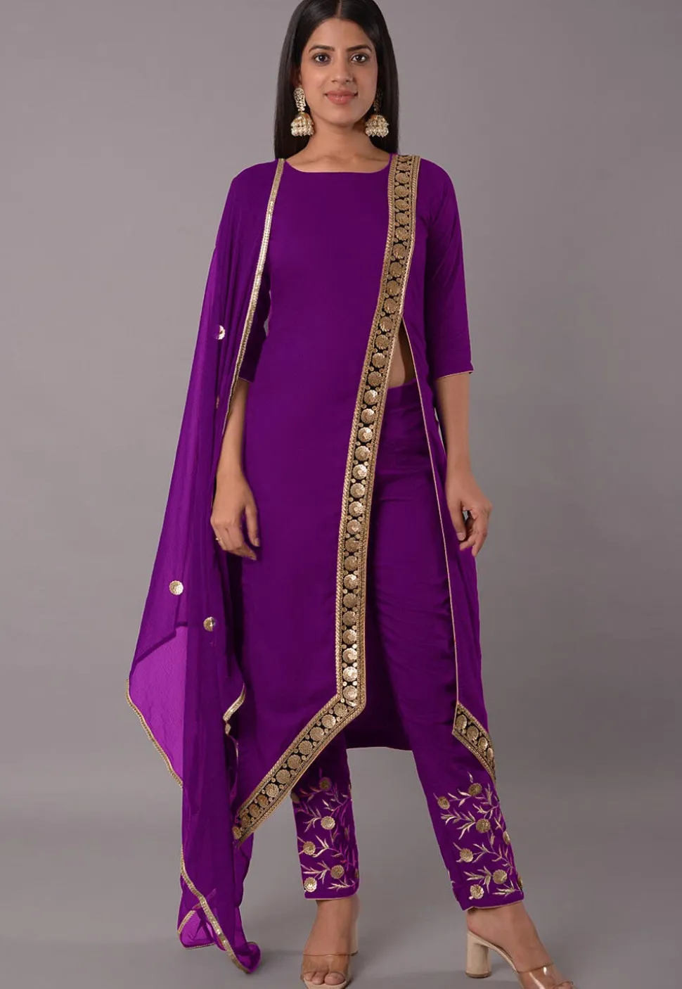 Embroidered Rayon Pakistani Suit in Purple