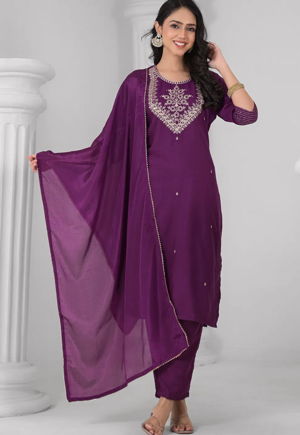 Embroidered Rayon Pakistani Suit in Purple