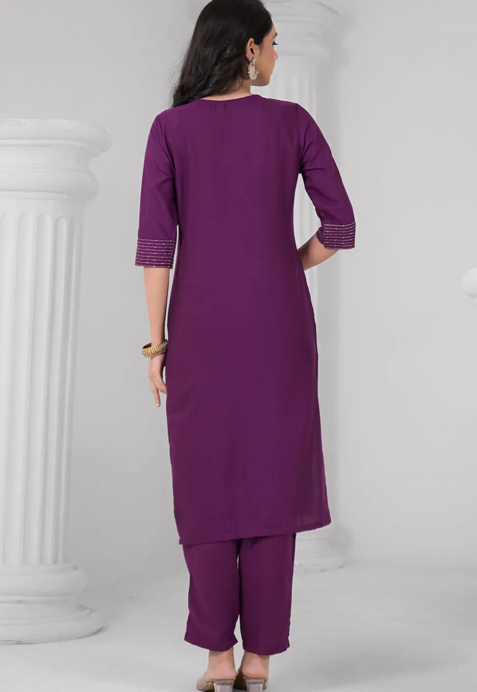 Embroidered Rayon Pakistani Suit in Purple