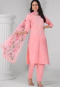 Embroidered Rayon Pakistani Suit in Peach
