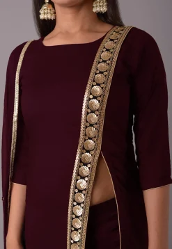 Embroidered Rayon Pakistani Suit in Wine