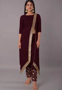 Embroidered Rayon Pakistani Suit in Wine