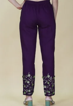 Embroidered Rayon Pant in Purple