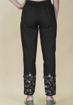 Embroidered Rayon Pant in Black