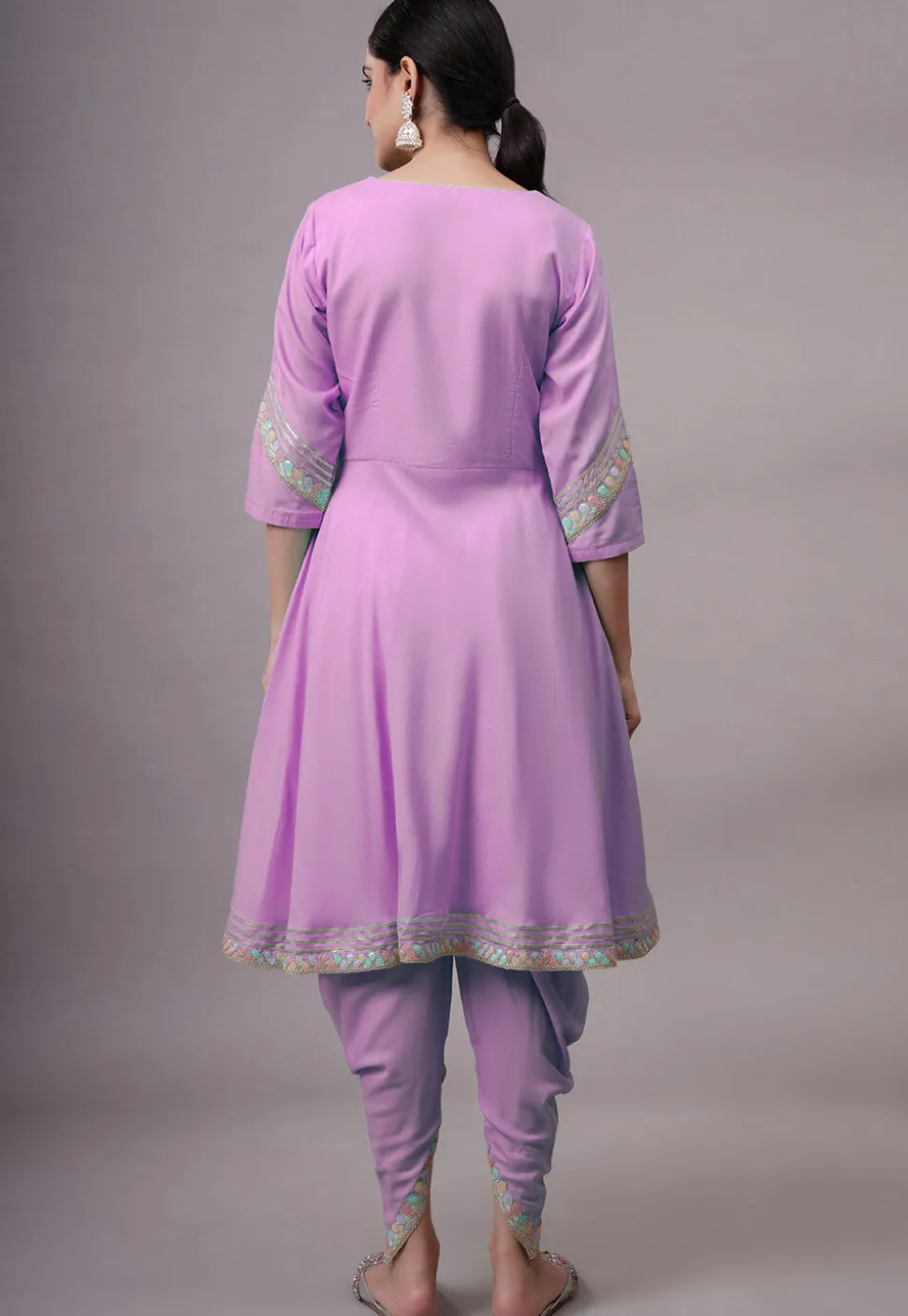 Embroidered Rayon Punjabi Suit in Light Purple