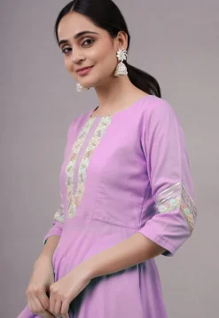 Embroidered Rayon Punjabi Suit in Light Purple