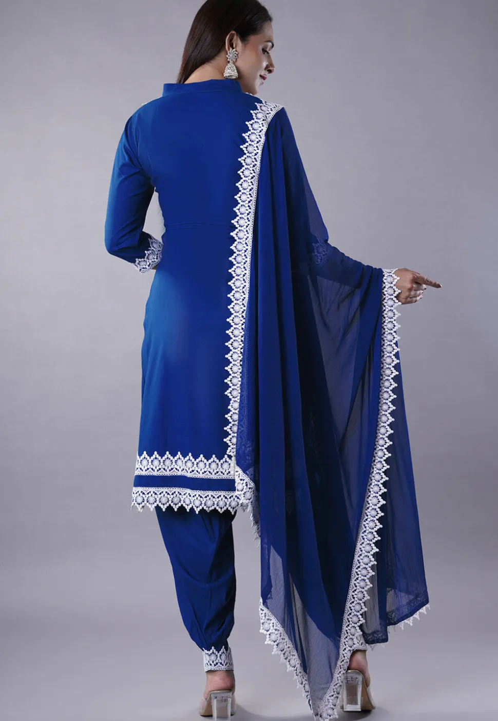 Embroidered Rayon Punjabi Suit in Royal Blue