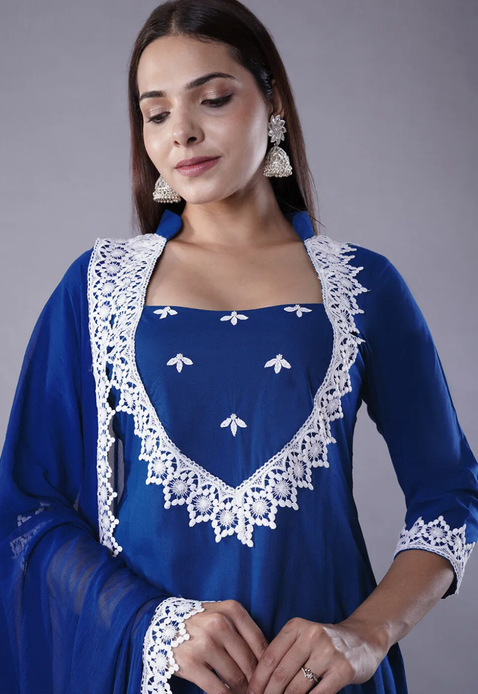 Embroidered Rayon Punjabi Suit in Royal Blue